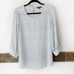 Adrianna Papell White Black Polka Dots Blouse Size L